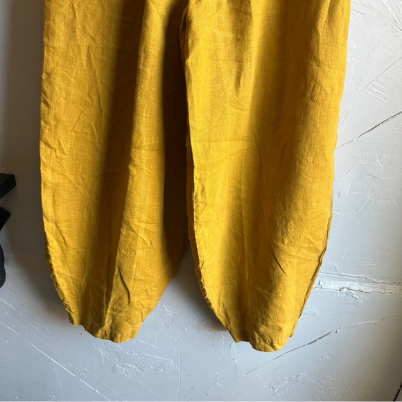 LenOk 100% Linen Harem Pants Mustard Boho Barrel Leg Pockets M - Picture 8 of 12